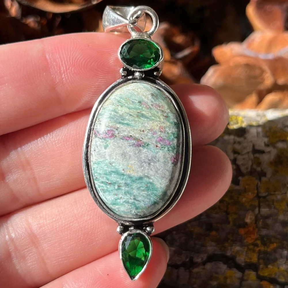 925 silver overlay ruby zoisite‎ pendant